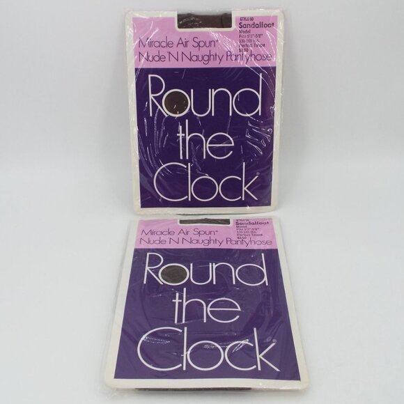 Vintage Accessories - Vintage Round the Clock Miracle Air Spun Perfect Taupe Sandalfoot Pantyhose NOS